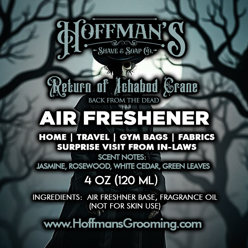 "Return of Ichabod Crane" (Jasmine, Rosewood, White Cedar, Musk) Limited Halloween Edition Air Freshener 4oz (Copy)