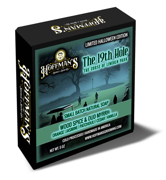 "19th Hole: The Curse of Lincoln Park" (Limited Halloween Edition) Wood spice, Oud, Orange, Jasmin, Patchouli, Cedar, Vanilla 5oz Bar Soap