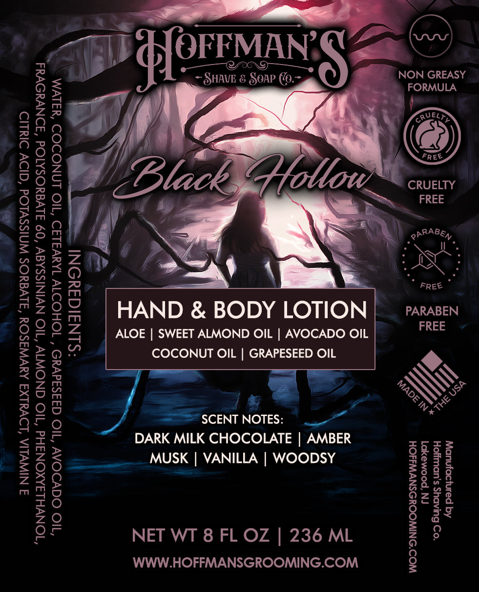 Black Hollow Body & Hand Lotion (Dark Milk Chocolate, Amber. Vanilla, Musk)  8 oz