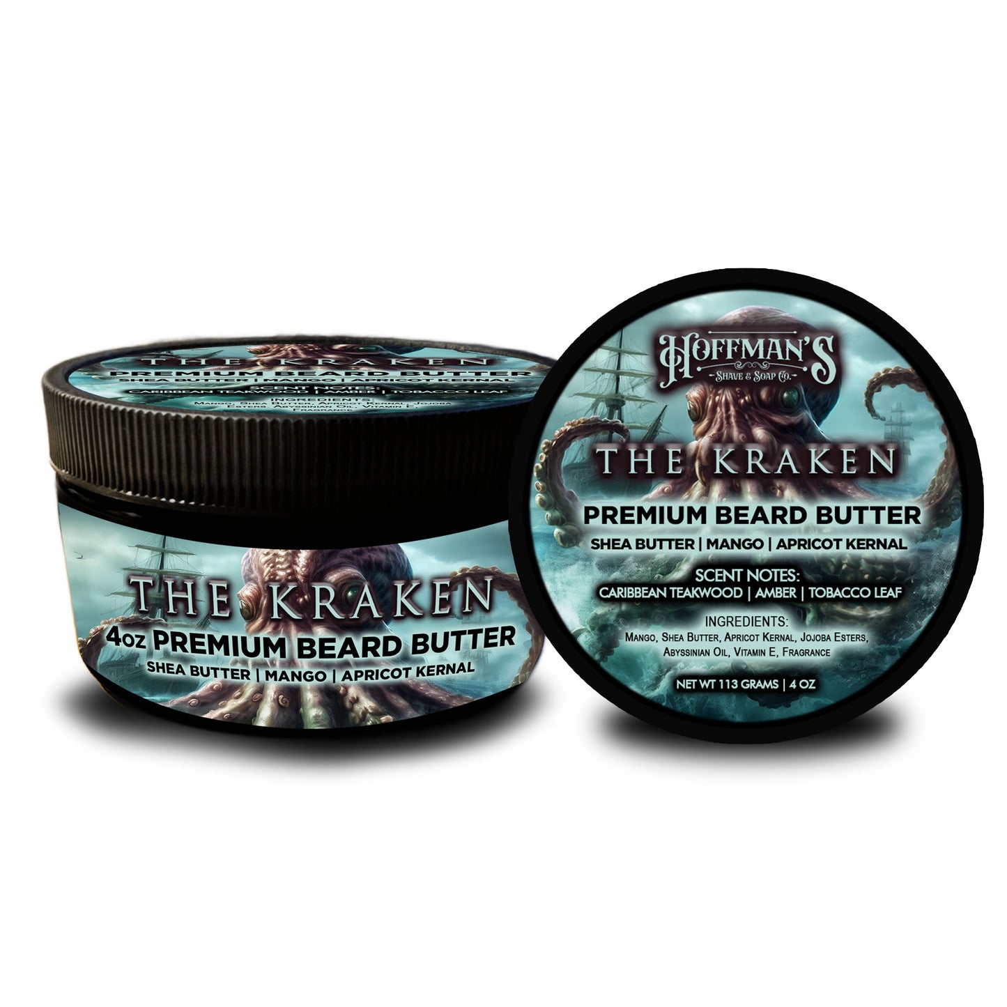 The Kraken (Caribbean Teakwood, Amber, Tobacco Leaf) 4oz Premium Beard Butter