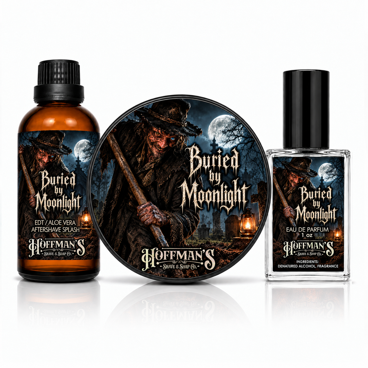 Buried By Moonlight (Fir Needle, Jasmine, Musk, Sandalwood, Oakmoss) Shaving & Grooming Trio 3pc Set