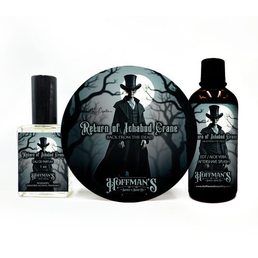 "Return of Ichabod Crane" (Limited Halloween Edition) Jasmine, Rosewood, White Cedar, Musk, Grapefruit Shaving Trio 3pc Set (Copy)