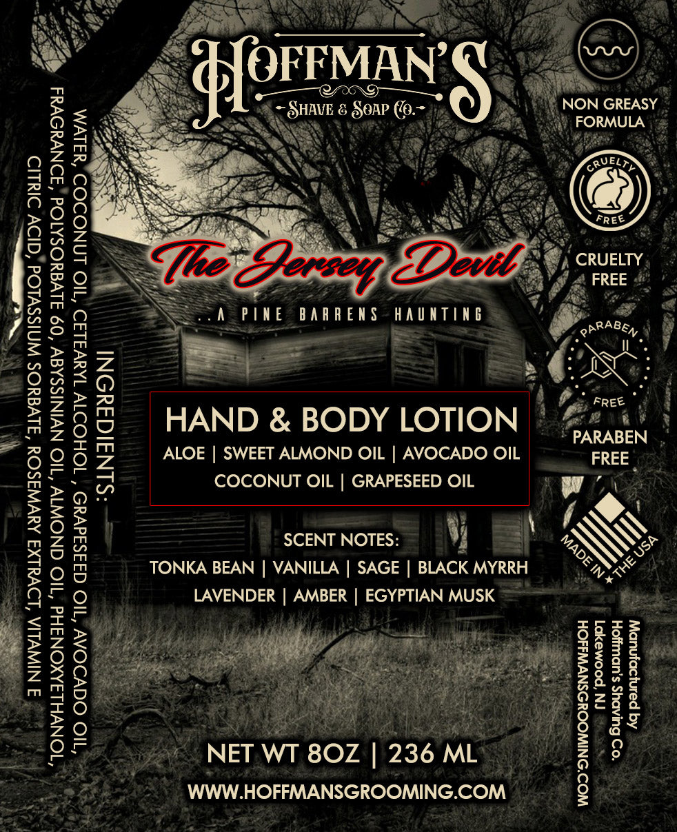 Jersey Devil Body & Hand Lotion (Tonka, Black Myrrh, Egyptian Musk, Amber) 8 oz