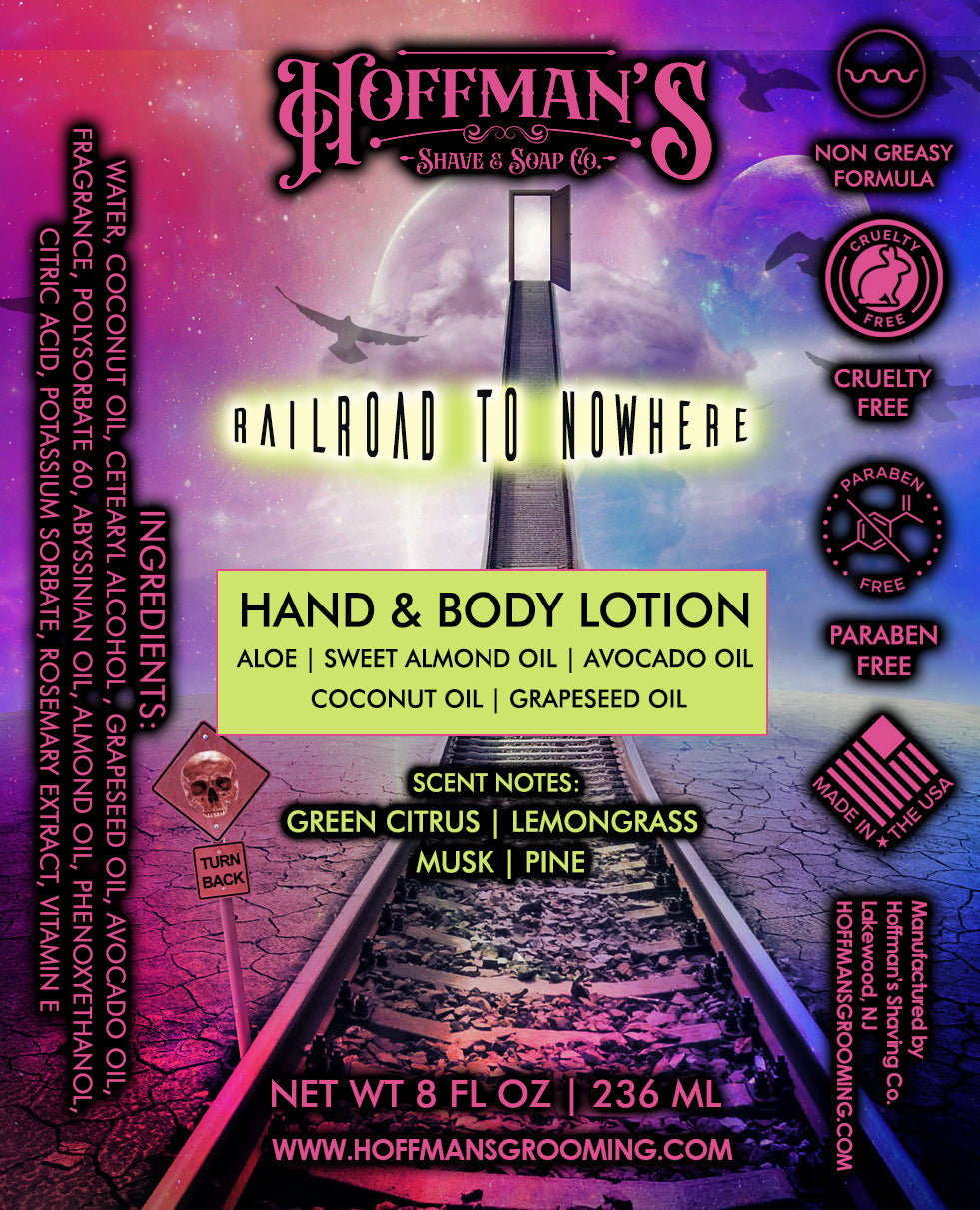 Railroad to Nowhere Body & Hand Lotion (Green Citrus, Lemongrass, Musk)  8 oz