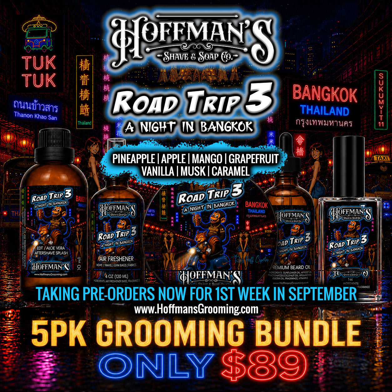Road Trip 3 (Pineapple, Mango, Grapefruit, Apple, Vanilla) 5Pk Grooming Bundle